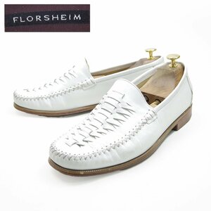 10表記　28cm相当　FLORSHEIM　フローシャイム 　デザインスリッポンローファー　ホワイト　白　海辺で似合う革靴/U8317