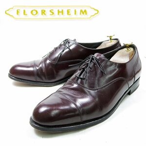 11-1/2表記　29.5cm相当　FLORSHEIM　フローシャイム　ストレートチップドレスシューズ　革靴　バーガンディ　フルブローグ/U8447