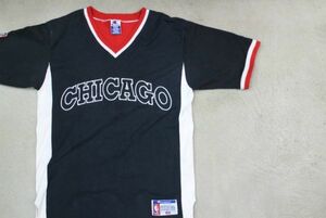 7130 【古着レアNBA CHICAGO BULLS 半袖練習CHAMPION Tシャツ黒赤M】バスケットボールユニフォームブルズ