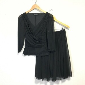 F7715dL NOVESPAZIO Novesrazio size 38 (M rank ) setup blouse skirt beads equipment ornament elegant black black outing 