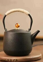 美品★ 取っ手鉄瓶鋳鉄急須 レトロ茶器無コーティングフィルター付き鉄製昔ながらの 手作り水筒_画像3