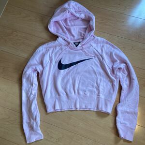 NIKE ナイキ スウッシュ 長袖 ショート プルオーバー パーカー サイズL ピンク系 レディーススウェットパーカー HOODIE