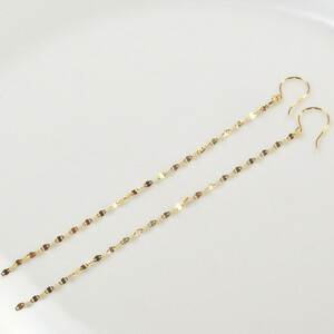  earrings K18 gold yellow gold eclair chain long hook earrings new goods free shipping YG