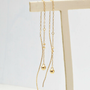  earrings K18 gold yellow gold mirror ball american chain long earrings 