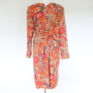 #anc Ungaro Ungaro One-piece 13 multi Vintage total pattern ribbon belt long large size lady's [813759]