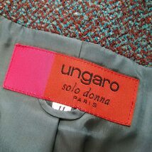 #wnc ウンガロ Ungaro スカートスーツ 11 緑系 ツーピース ツイード 金ボタン ノーカラー ヴィンテージ レディース [817531]_画像5