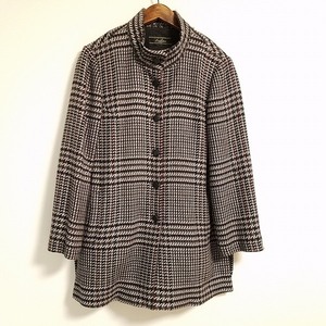 #wnc Leilian Leilian coat 13+ gray series thousand bird .. pattern stand-up collar silk . large size lady's [818220]
