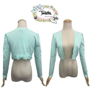 【トワレ toilette 新品】ボレロ カーディガン バックリボン ブルーグリーン L サイズ3 大人かわいい服 30代 40代 50代 60代 386-896