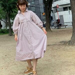 【トワレ toilette 新品】 ワンピース シャツワンピース ベージュ L サイズ3 大人かわいい服 ディリーウェアー 323-133