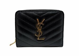 未使用品！SAINT LAURENT PARIS【サンローラン パリ】688288 モノグラム キャビアスキン 二つ折り財布 コンパクトウォレット （4188）