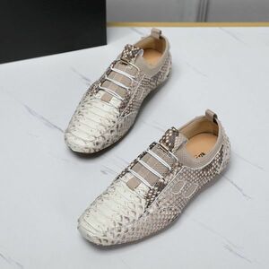 . leather python natural material leather shoes men's walking shoes ventilation mesh material sneakers low cut size selection possible outdoor shoes 