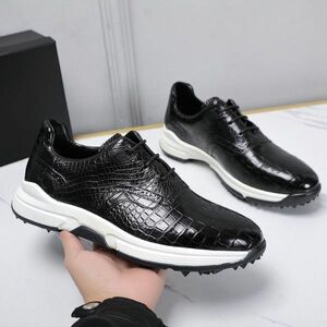 24-27cmwani leather crocodile leather worker hand work men's leather shoes light weight sporty leather shoes low cut walking shoes thickness bottom 