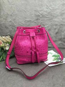  Crown part crocodile original leather wani leather lady's bag shoulder bag shoulder .. diagonal .. summer bag water . standard pouch bag hot pink 