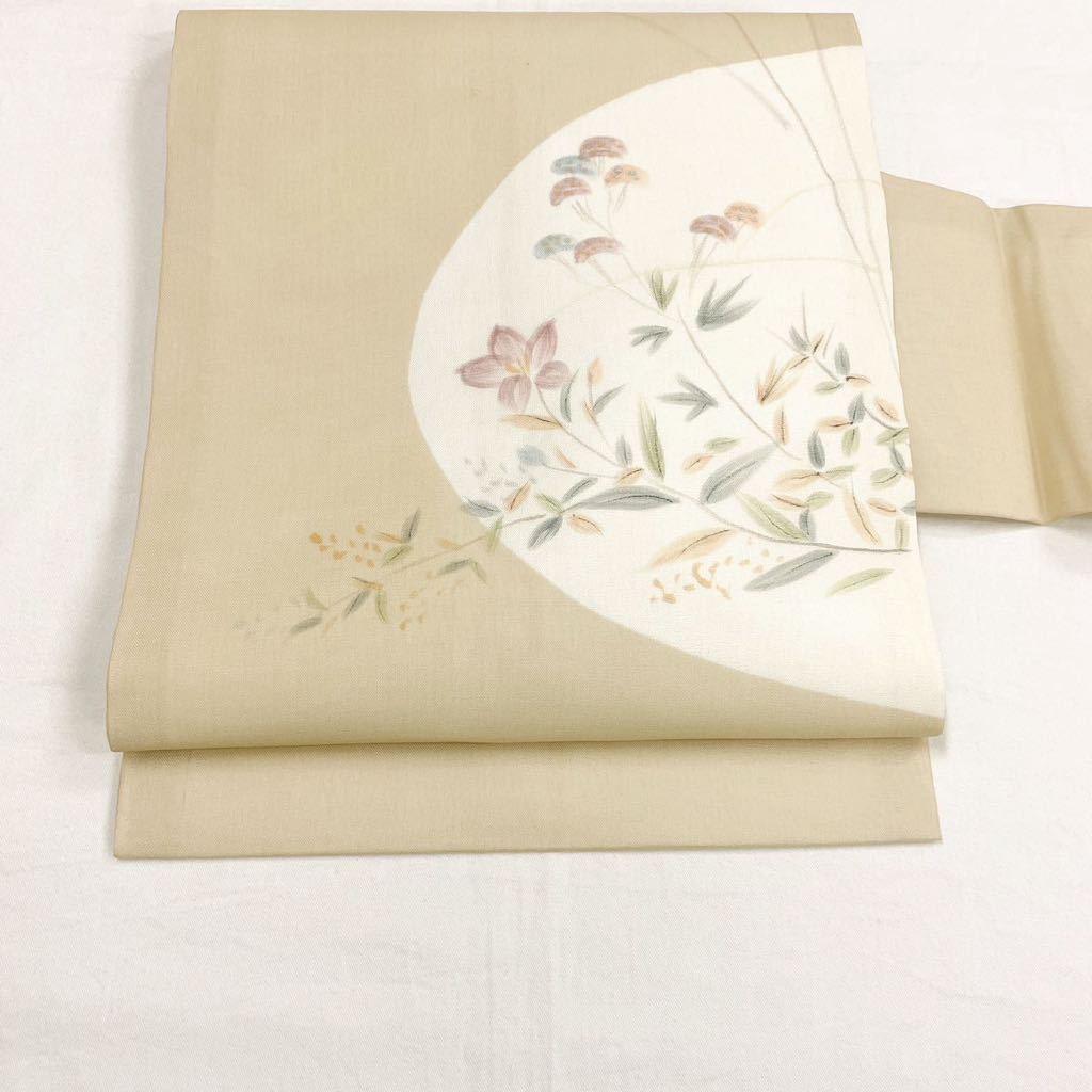 着物月花 手描き染 絹芭蕉 紗紬 品のある花 夏9寸名古屋帯 お太鼓柄