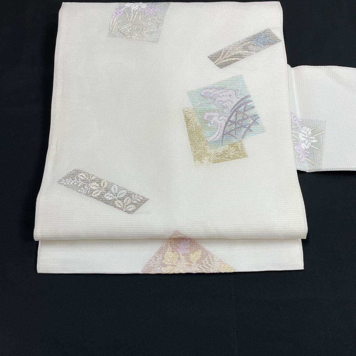 着物月花絽品のあるデザインの夏9寸名古屋帯未使用品六通柄正絹夏帯