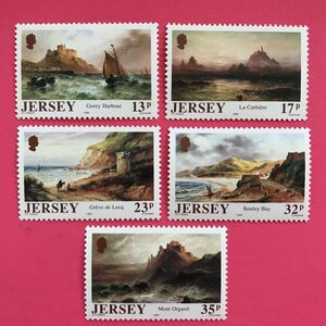 外国未使用切手★ジャージー 1989年 キルパック絵画 5種
