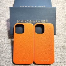 未使用 2点 ケース 牛革 本革 iPhone13 PRO MAX MAISON de SABRE メゾンドサブレ Manhattan Orange スマホカバー MagSafe 60s23-2051-1_画像1