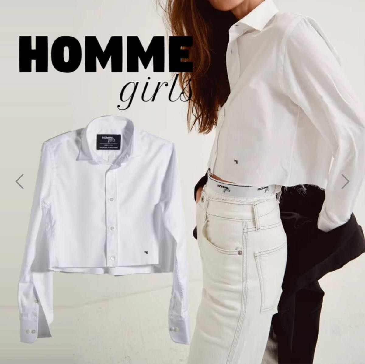 HOMMEGIRLS オムガールズ ショート丈 切りっぱなし シャツ ホワイト S