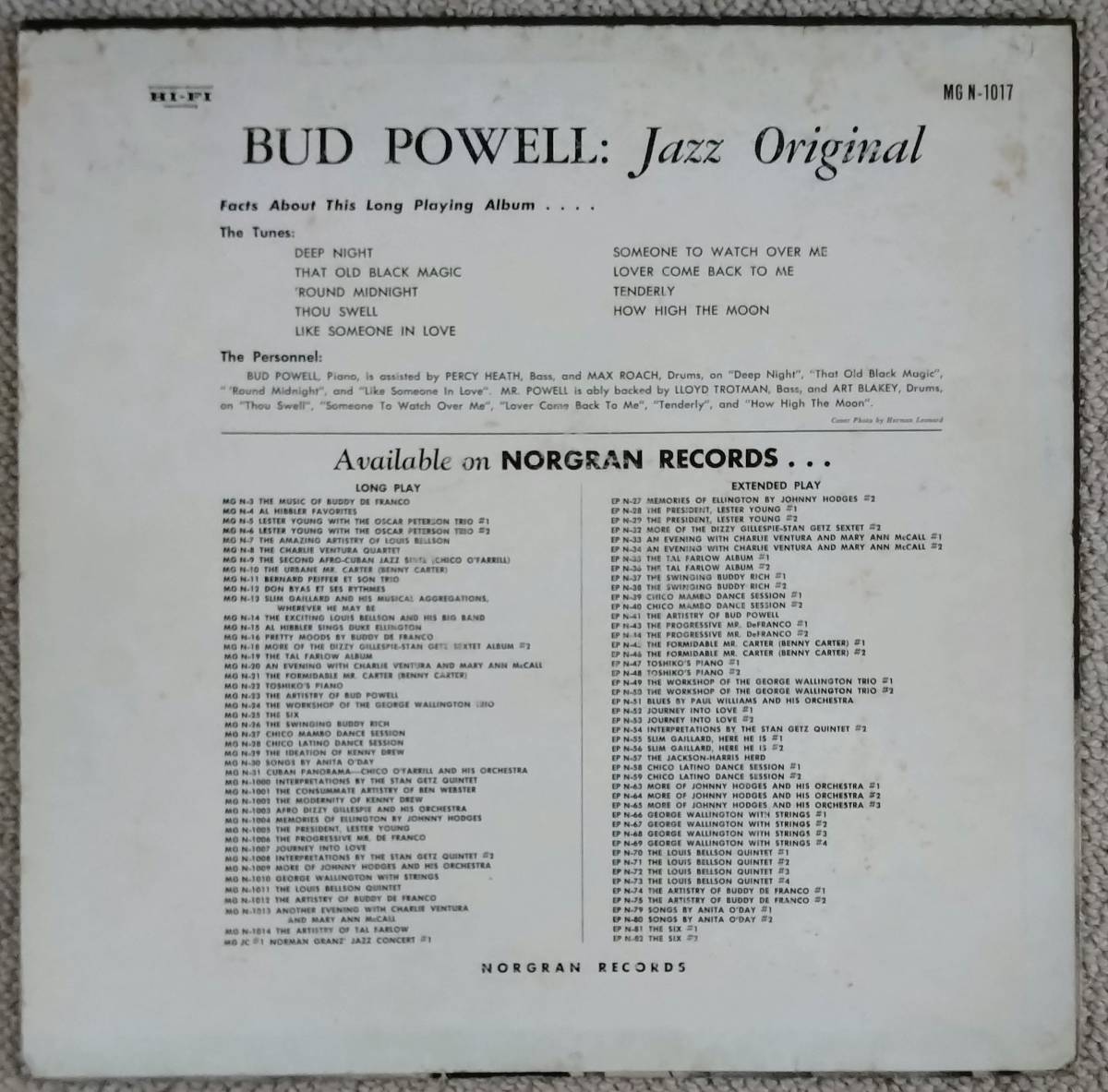 US初期盤BUD POWELL / Jazz Original Norgran black trumpet DG MONO