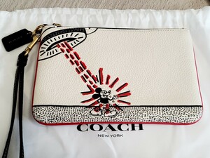 【COACH】コーチ×キースヘリング ミッキー ポーチ レザー ストラップ付 美品