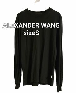 ALEXANDER WANGアレクサンダーワン裾ロゴ刺繍長袖Tシャツcollarブラックコットン100% S