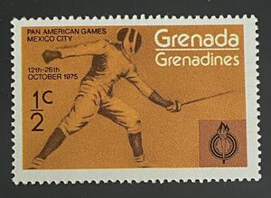 グレナダ グレナデイネス切手★フェンシング　 パンアメリカン競技大会、メキシコシティ。 1975年未使用 