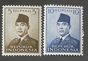 インドネシア切手2種★ スカルノ大統領　President Sukarno (1951-1953) 1951年未使用 