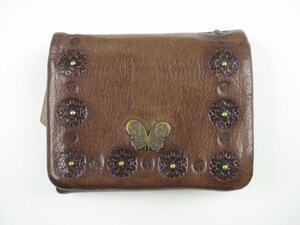 ♪ANNA SUI アナスイ コンパクト 二つ折り財布 花柄 バタフライ ブラウン系♪USED品