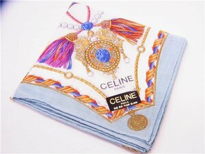 ◎ CELINE ◎　セリーヌ　ハンカチ　スカーフ　約W47×H47cm　ブルー系　◎保管品