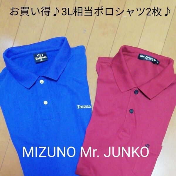 美品3L相当! ポロシャツ2枚! MIZUNO Tarzan Oサイズ + Mr.JUNKO 半袖ポロシャツ 2L 鹿の子織り