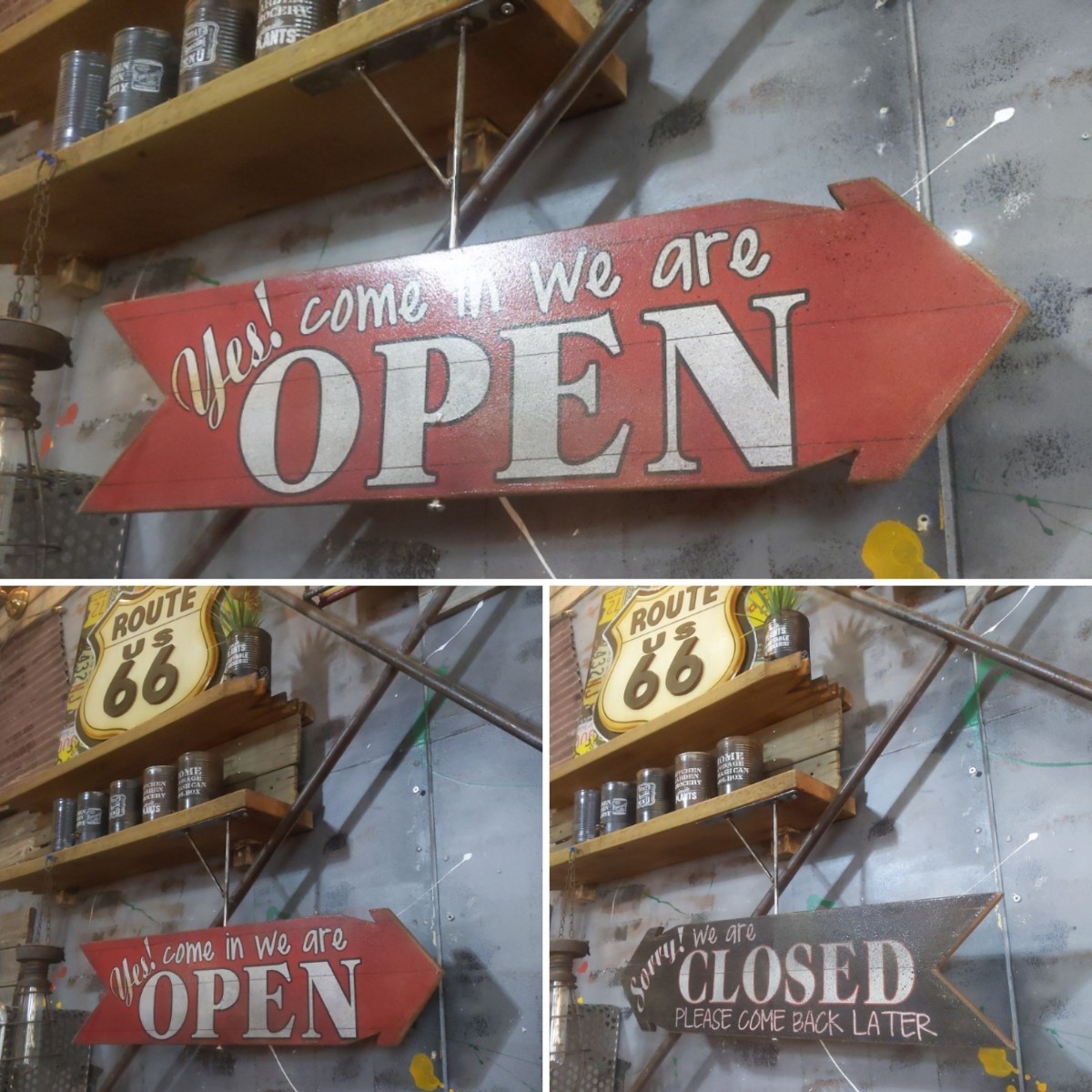 Hängendes offenes und geschlossenes Drehschild im amerikanischen Vintage-Stil OPEN #Store Fixtures #Hanging #OPEN&CLOSE #Sign Boat, handgemachte Werke, Innere, verschiedene Waren, Andere