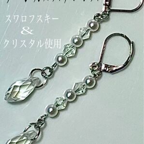 handmadeサージカルステンレス･ピアス／Silver×クリア／フレンチフック ビーズアクセサリー 