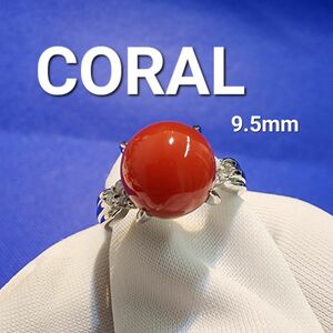 CORAL 珊瑚 9.5mm pt900 指輪 プラチナリング ジュエリー