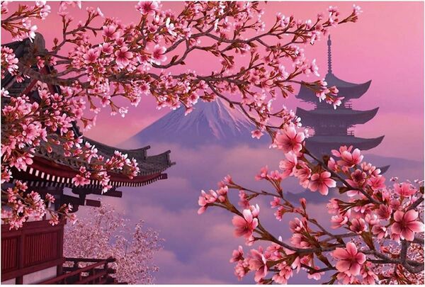 クロスステッチ刺繍キット　11ＣＴ　印刷有り　「富士山と桜」