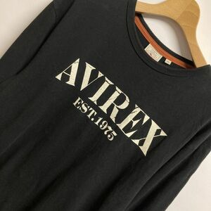 アヴィレックス AVIREX プリント コットン100％ 長袖Tシャツ(XL)ブラック/メンズ