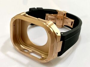 Apple Watchウルトラ　49mm ステンレス　カバー　ケース　ラバーベルト　バンド　アップルウォッチ　ウルトラ　カスタム　ローズブラック