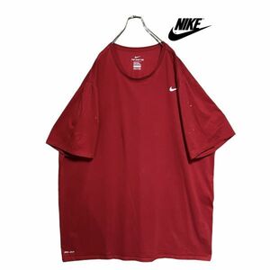 ★超BIGサイズ★ NIKE DRI-FIT 半袖Tシャツ 4X レッド ワンポイントロゴプリント クリーニング プレス済み 古着 USED sn101