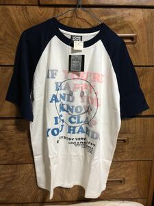 新品未使用 HOME BOYS ラグラン 半袖 Tシャツ SMILE LOVE&PEACE サイズL 白×紺 ホワイト ネイビー