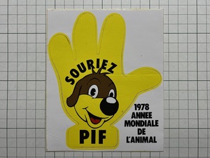 古いフランスのステッカー：世界動物年 1978 PIF 漫画 Pif le chien SOURIEZ ビンテージ カスタム +Hb