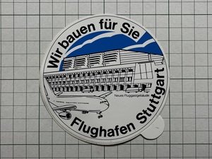 ドイツ 古いステッカー：シュトゥットガルト空港 飛行機 航空 ジャンボジェット機 ビンテージ カスタム +Ca