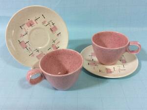 【超希少/Mid-Chinaware/Vernon/Tickled Pink】バーノン/ティクルドピンク/カップ＆ソーサー2客/ミッドセンチュリー/アトミックエイジ/Ex+