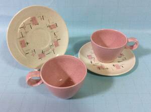 【超希少/Mid-Chinaware/Vernon/Tickled Pink】バーノン/ティクルドピンク/カップ＆ソーサー2客/ミッドセンチュリー/アトミックエイジ/Ex-