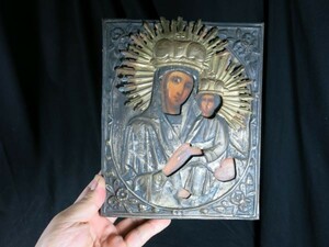 Art hand Auction A Madonna and Child Icon Religious Painting Christian Antique Artwork Icon Russia Eastern Church Greek Orthodox, Painting, Oil painting, Religious paintings