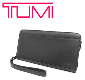 【美品】 トゥミ TUMI ラウンドファスナー長財布 オーガナイザー セカンドバッグ 鞄 トラベルポーチ レザー ブラック メンズ 紳士 大容量