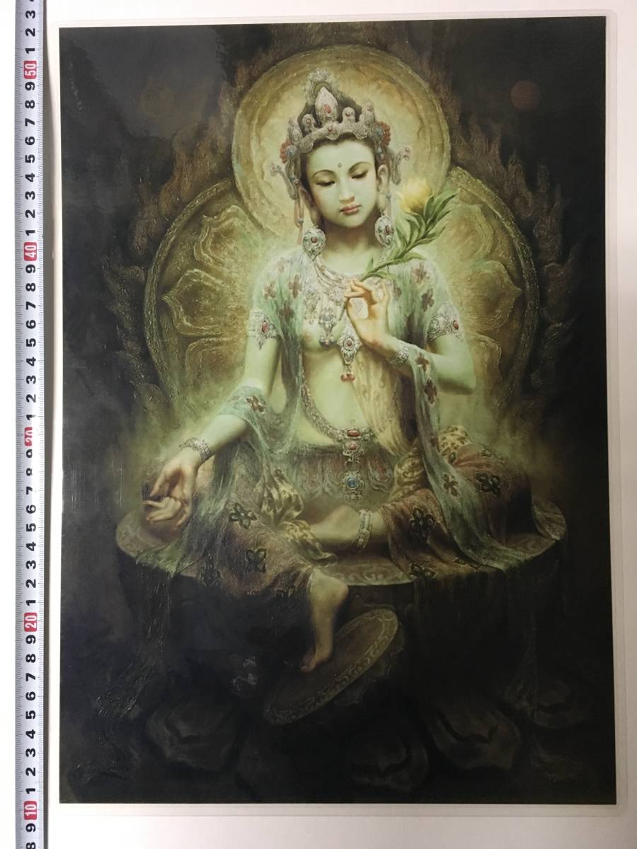 티베트 불교 만다라 불화 A4 사이즈 : 297 x 210 mm 그린마더(그린타라), 삽화, 그림, 다른 사람