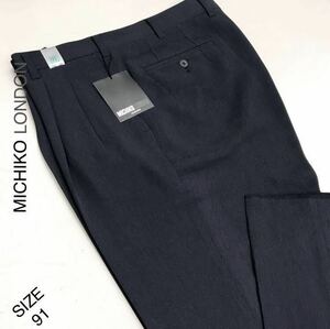 ★紳士服・工房【大創業祭】新品★未使用 MICHIKOLONDON /COOL BIZ（クール・ビス）スリップ止め×腰裏/サイズ91/GOLF /スモークブルー系