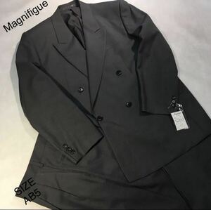 ★紳士服・工房★【大創業祭】★新品★未使用Magnifigueダブル4ッ釦1掛けスーツ/マイクロチェック柄系/サイズAB5/上下セットアップ/灰色系