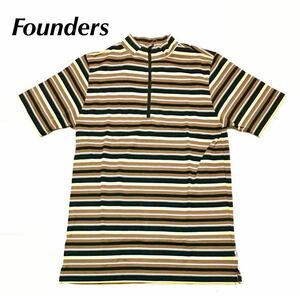 新品■Founders■男女兼用、ボーダー柄 、半袖 ZIPハイネック半袖シャツ 、サイズM、定価￥4500-＋税、天然素材使用！！