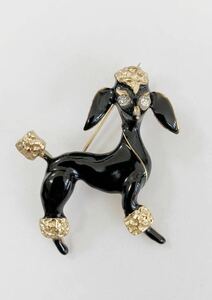 【レア】イギリス購入　ヴィンテージ プードル　ブローチ　ゴールド系　エナメル　黒　ブラック　犬