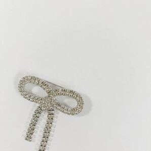【美品】フランス パリ購入 ヴィンテージ クリアガラス リボン ブローチ チャンキー フリンジ 揺れる レア ラインストーンの画像4